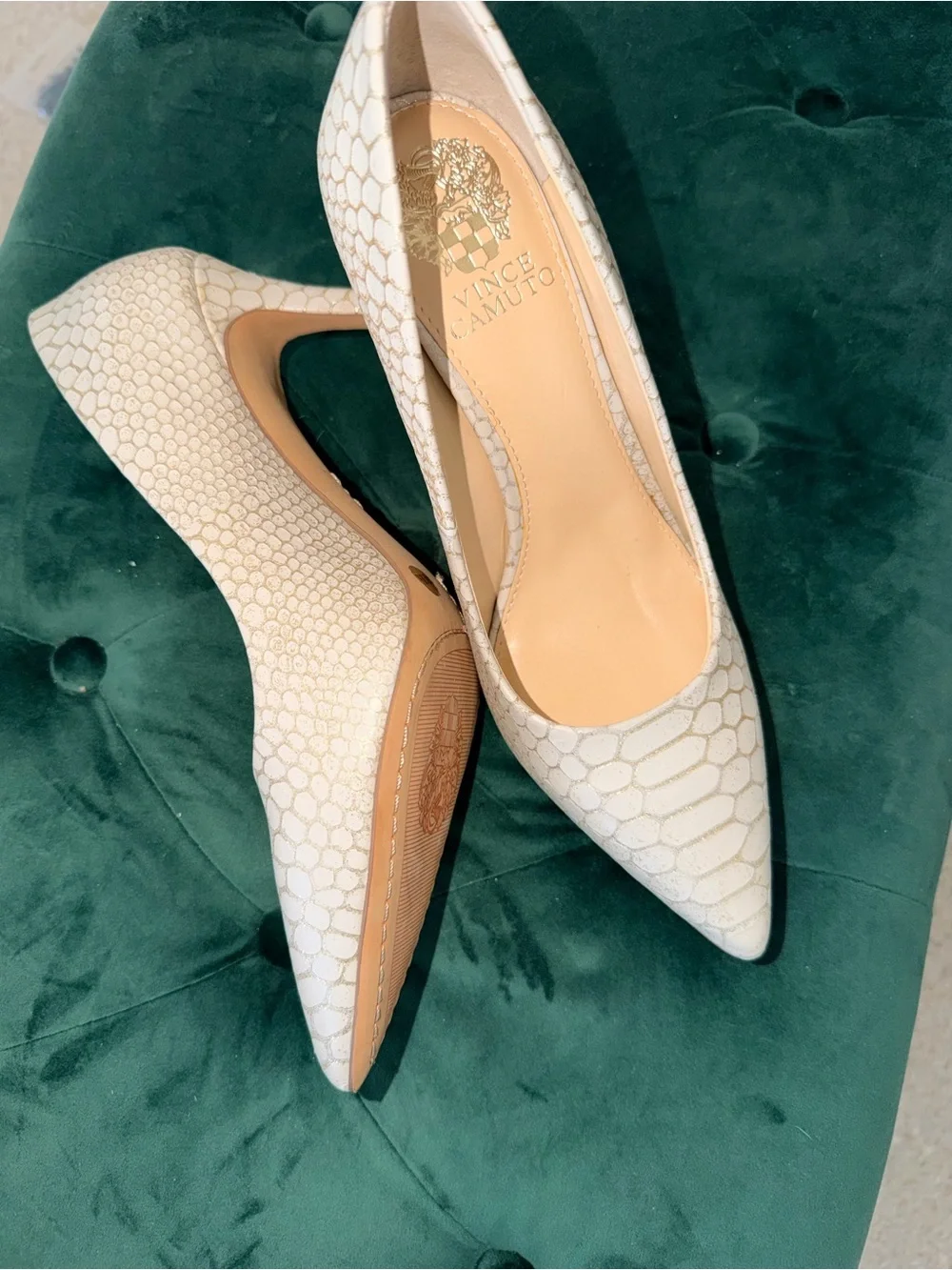 Vince Camuto Cream Textured Pointed Toe Pumps